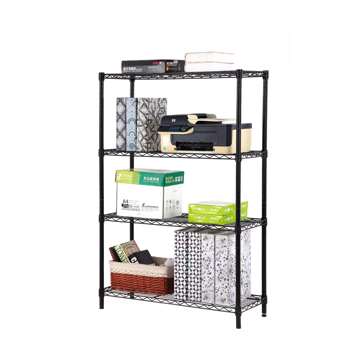 4-Tier Metal Wire Shelf  for Warehouse / Metal Wire Shelving Unit