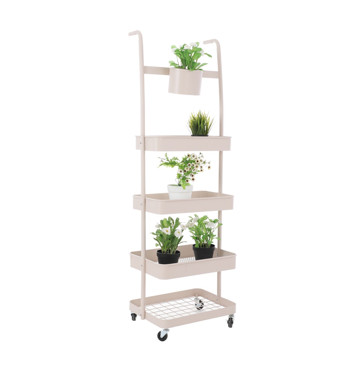 4-Tier Hanging Garden Plant Stand Trolley Cart / Metal Plant Shelf / Plant Rack / Flower Pot Organizer / Flower Display Rack With Wheels