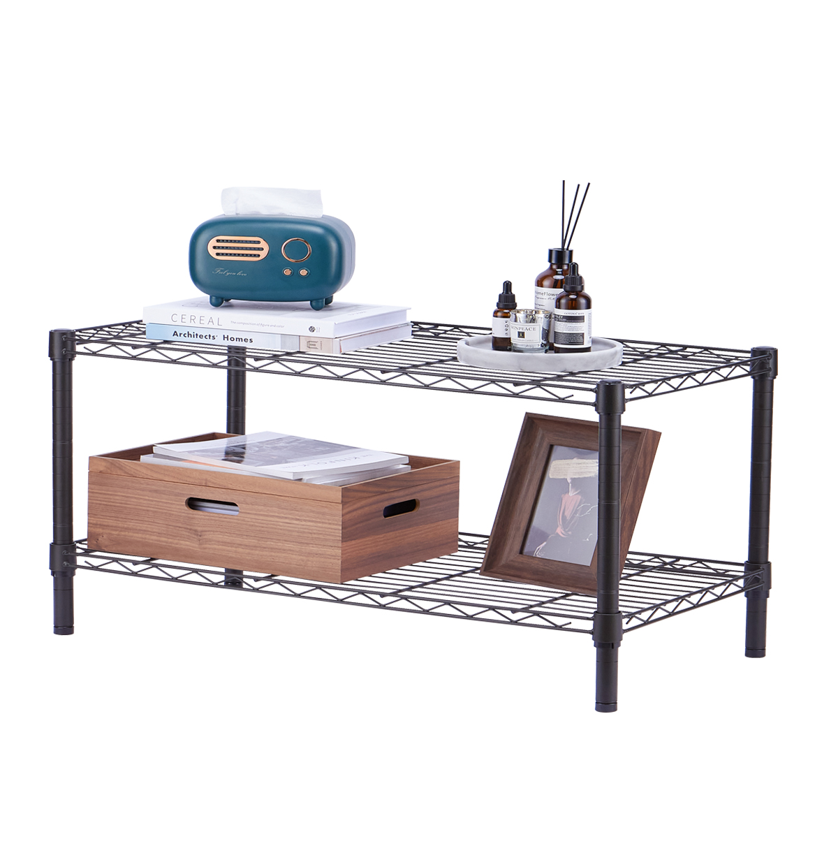 2-Tier Wire Metal Shelving For Living Room / Metal Display Shelving / Metal End Tables