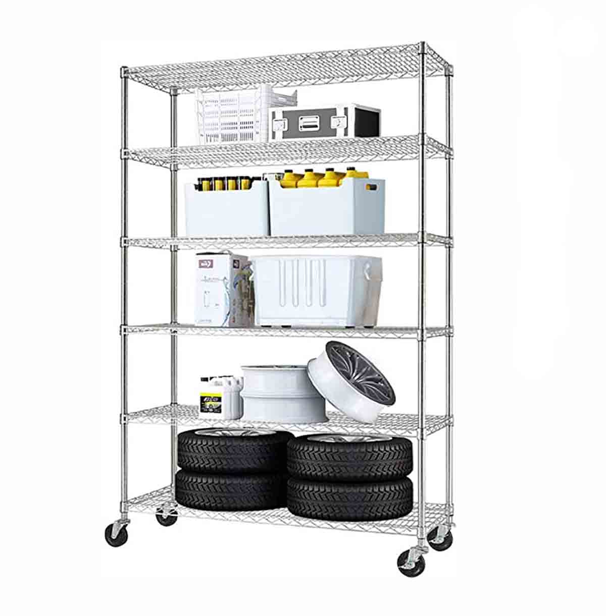 6-Tier Wire Storage Shelving Unit with Wheels/ Wire Storage Rack on Wheels
