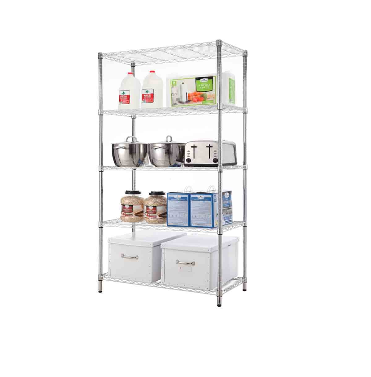 5-Tier Commercial Grade Heavy Duty Steel Wire Shelving Unit in Chrome / Adjustable Wire Storage Rack