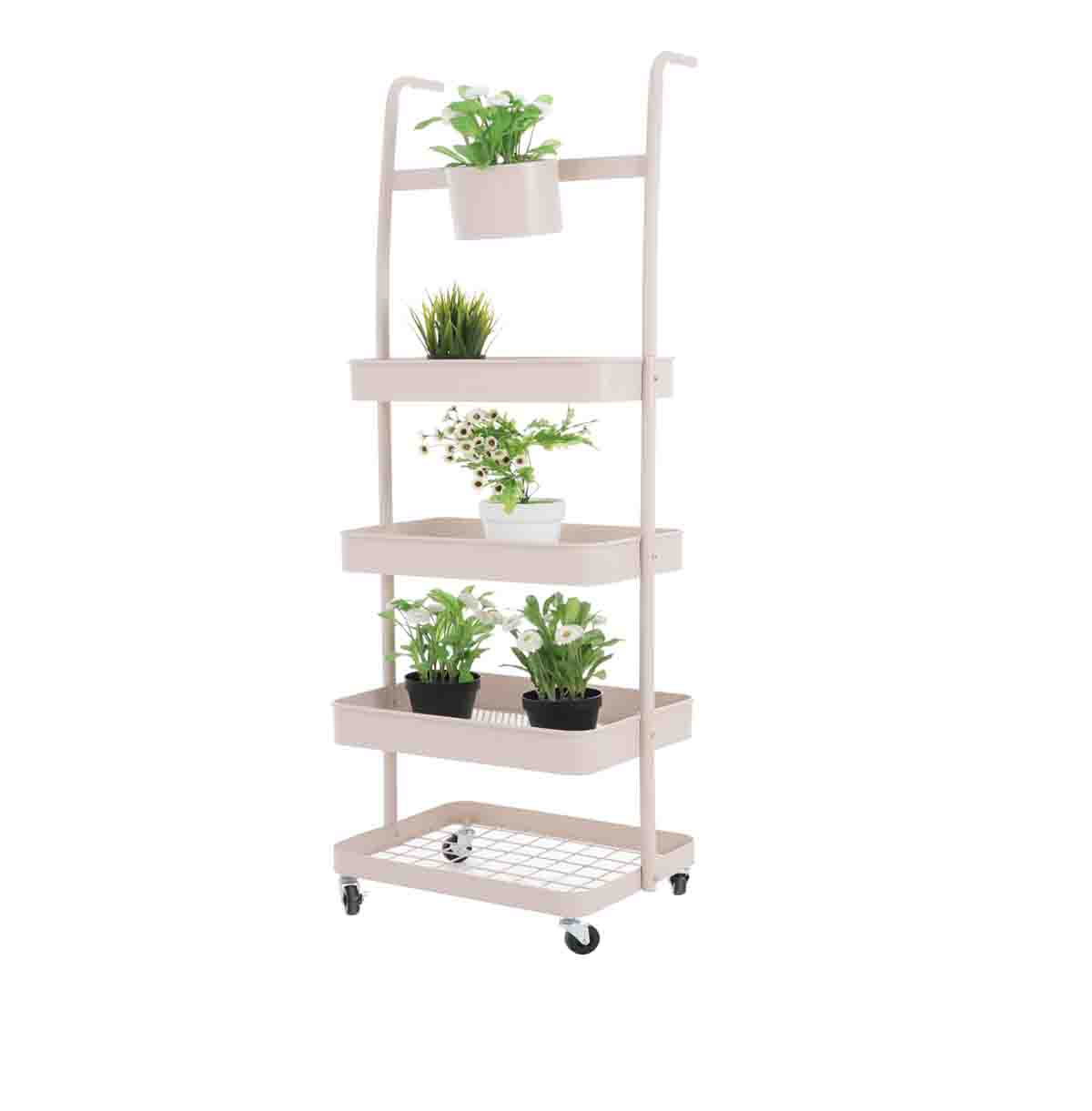 4-Tier Hanging Garden Plant Stand Trolley Cart / Metal Plant Shelf / Plant Rack / Flower Pot Organiz
