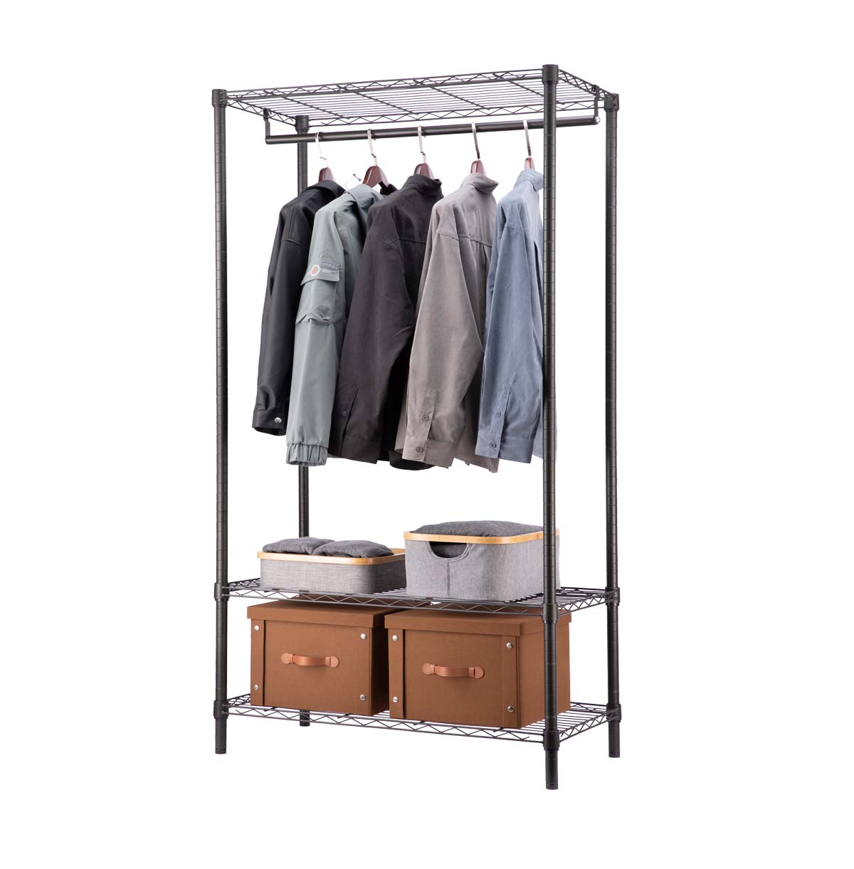 Heavy Duty Wire Garment Rack, Metal Clothing Rack with Hanging Rods / Freestanding Open Wardrobe Organizer