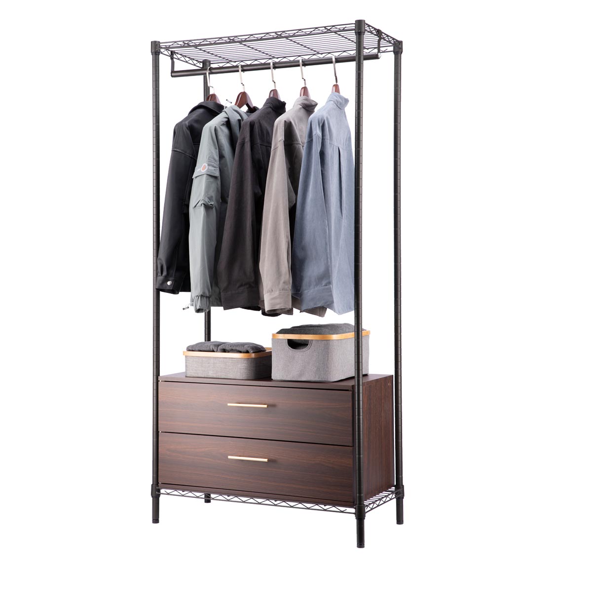Heavy Duty Wire Garment Rack, Metal Clothing Rack with Hanging Rods / Freestanding Open Wardrobe Org