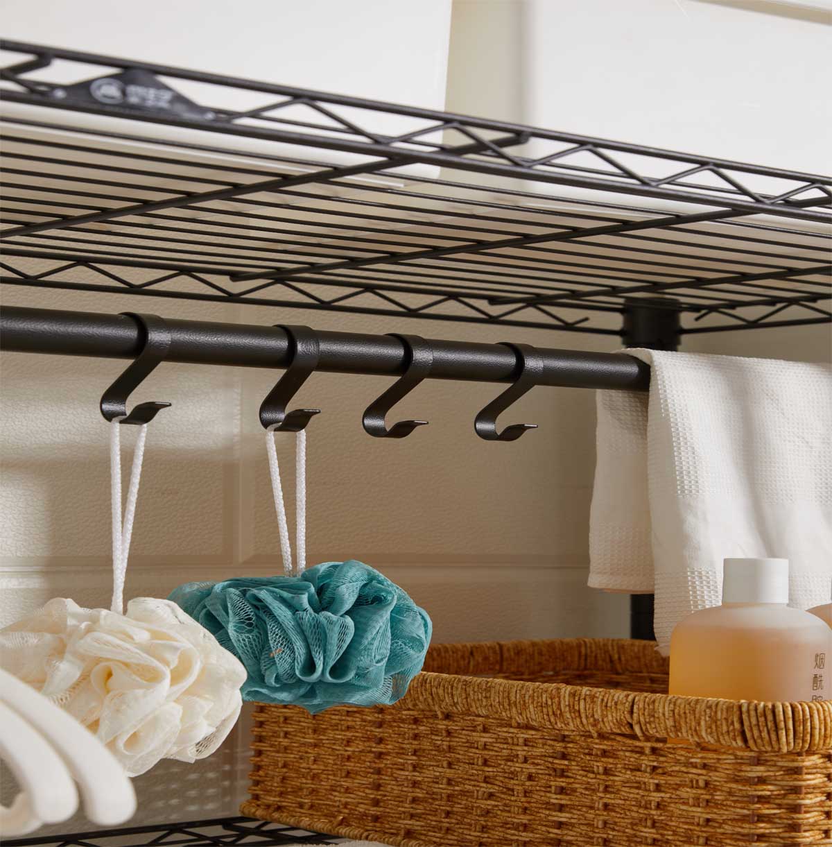 2-Tier Washing Machine Storage Rack with Hanging Rod, Hooks and baskets / Laundry Room Shelf Over The Washing Machine 