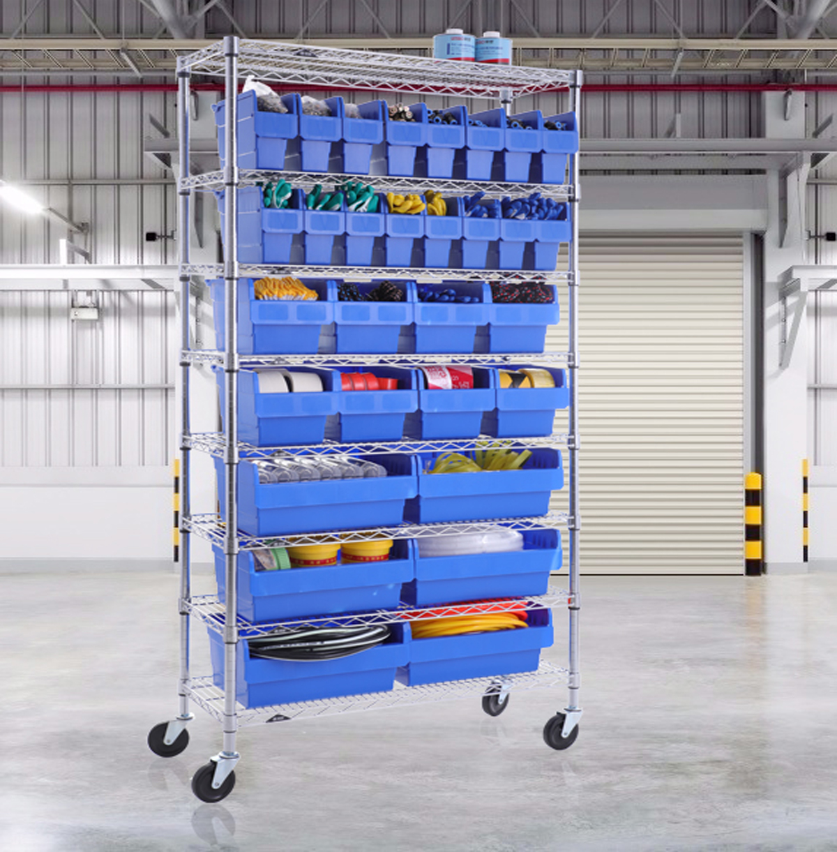 8-tier Wire Shelving Unit with Wheels / Wire Storage Rack on Wheels / Adjustable Metal Shelving