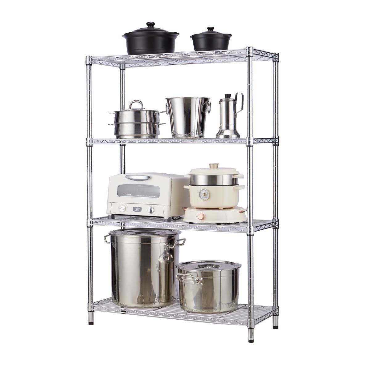 4-Tier Wire Kitchen Shelving Unit / Wire Storage Racks For Pantry