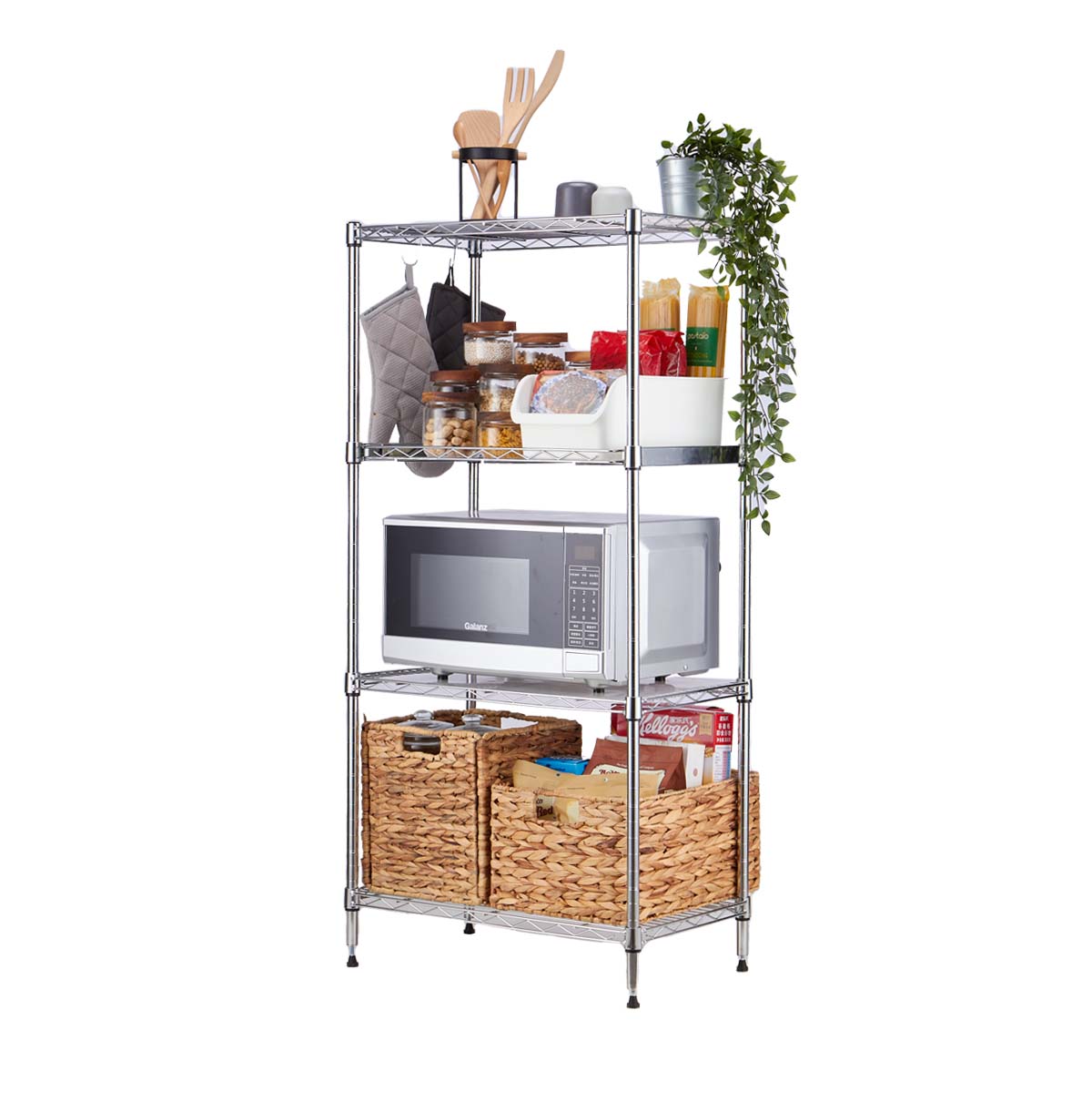 4-Tier Microwave Stand With Storage / Chrome Plated Wire Shelf / Chrome Wire Shelving Unit