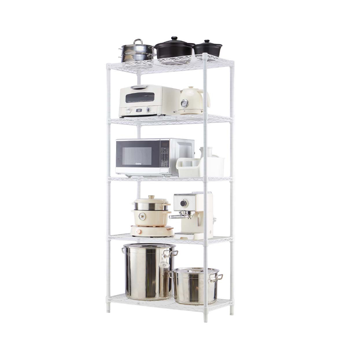 5-Tier Microwave Stand With Storage / Wire Storage Racks For Pantry / Steel Wire Rack Manufacturer