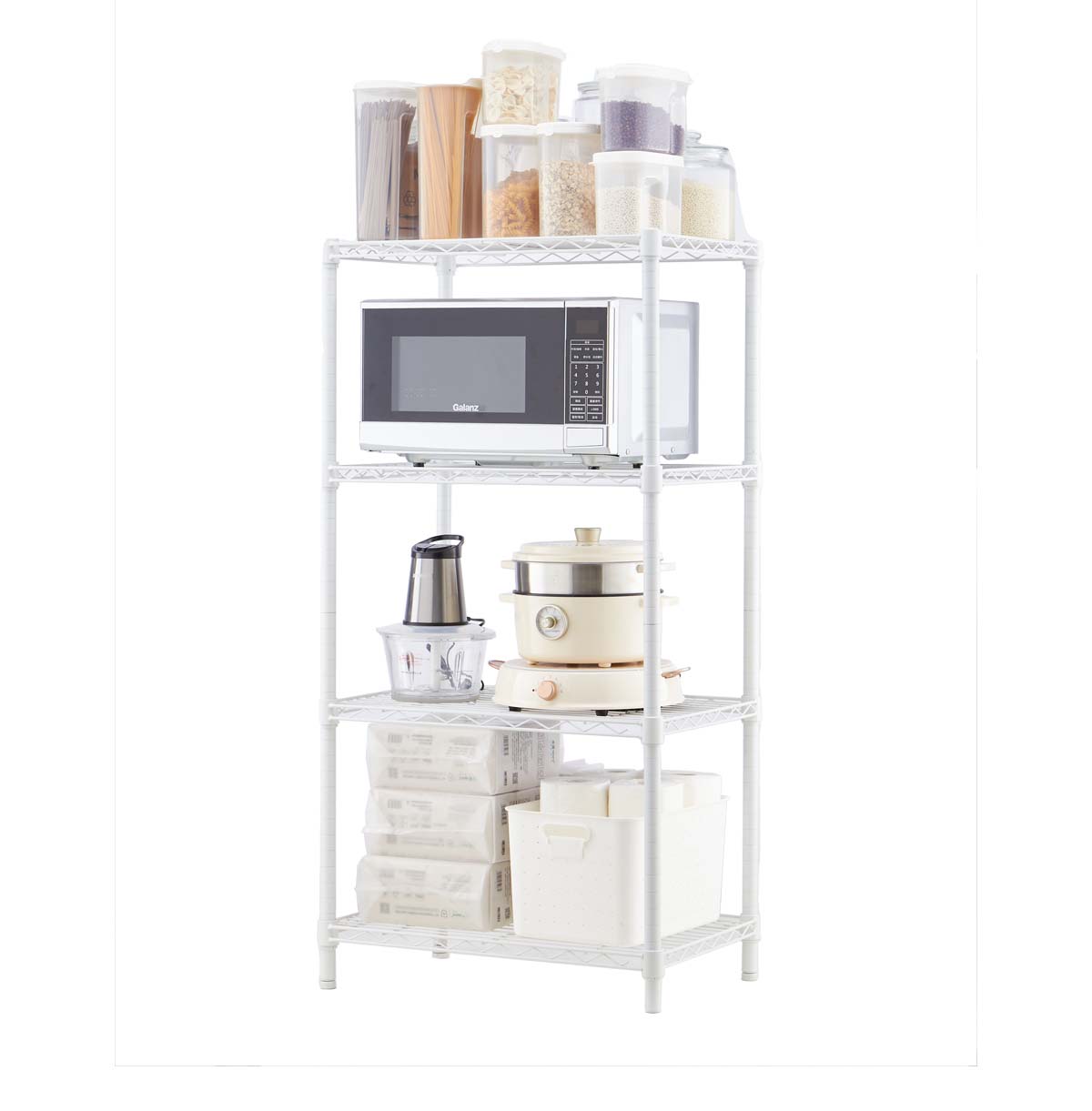4-Tier Microwave With Storage / Wire Utility Shelving Unit / Wire Mesh Shelving Unit
