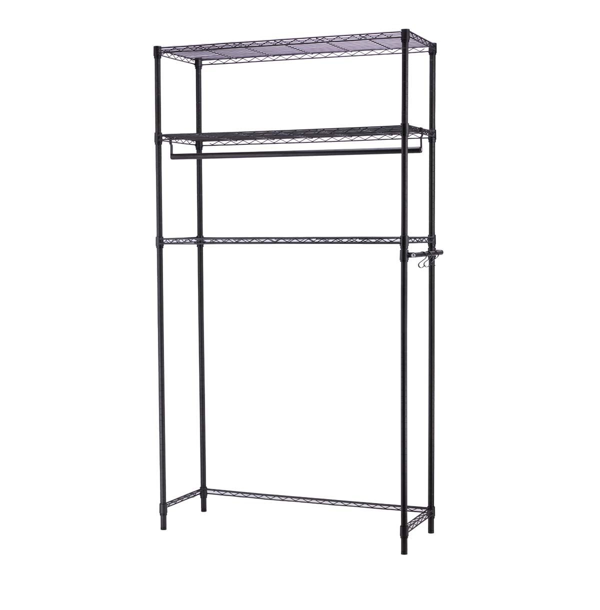 3-Tier Washing Machine Storage Rack with Hanging Rods and Hooks
