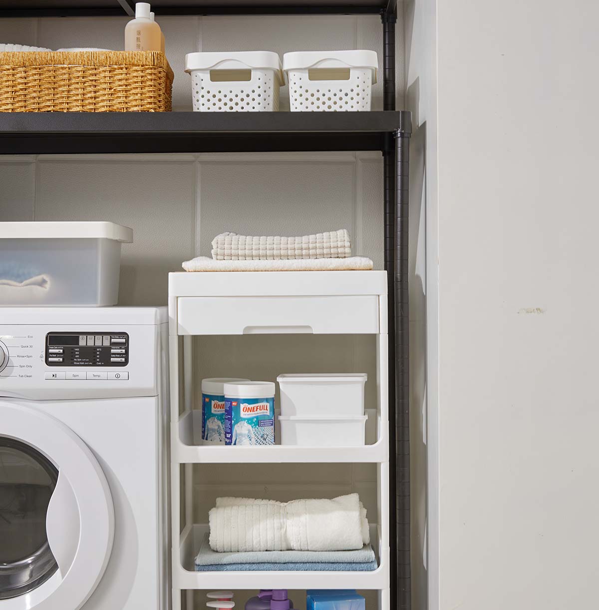 3-Tier Washing Machine Storage Rack with Wood Top / Laundry Room Shelf Over The Washing Machine 