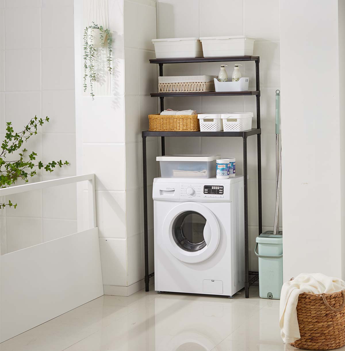 3-Tier Washing Machine Storage Rack With Wood Top