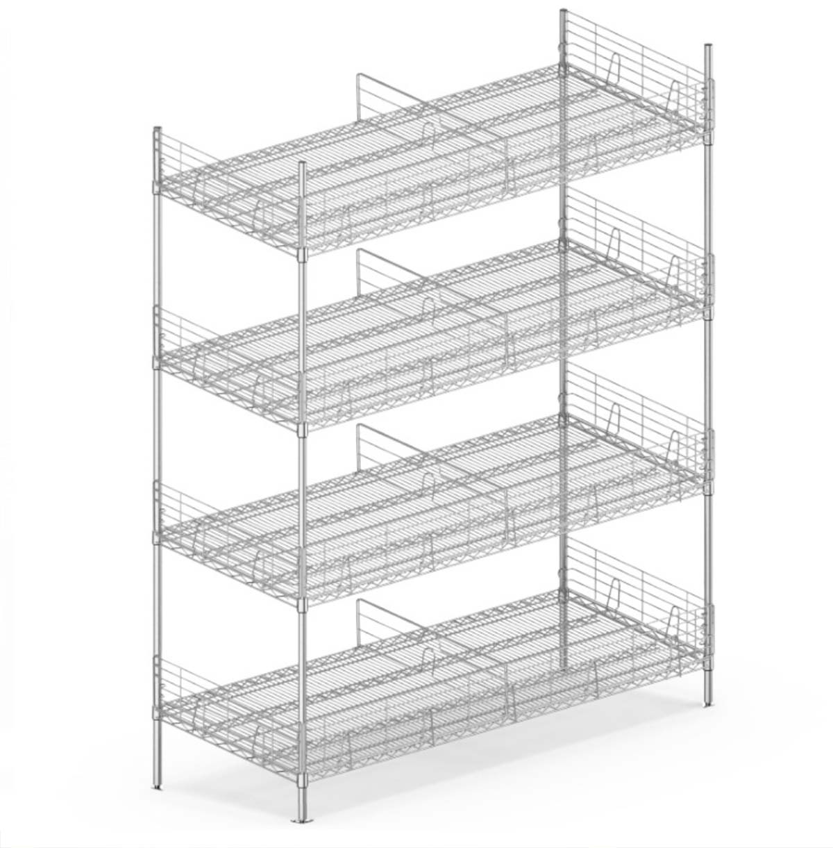 4-Tier Slanted Wire Shelving for Industrial / Wire Basket Shelving / Heavy Duty Wire Shelving Unit