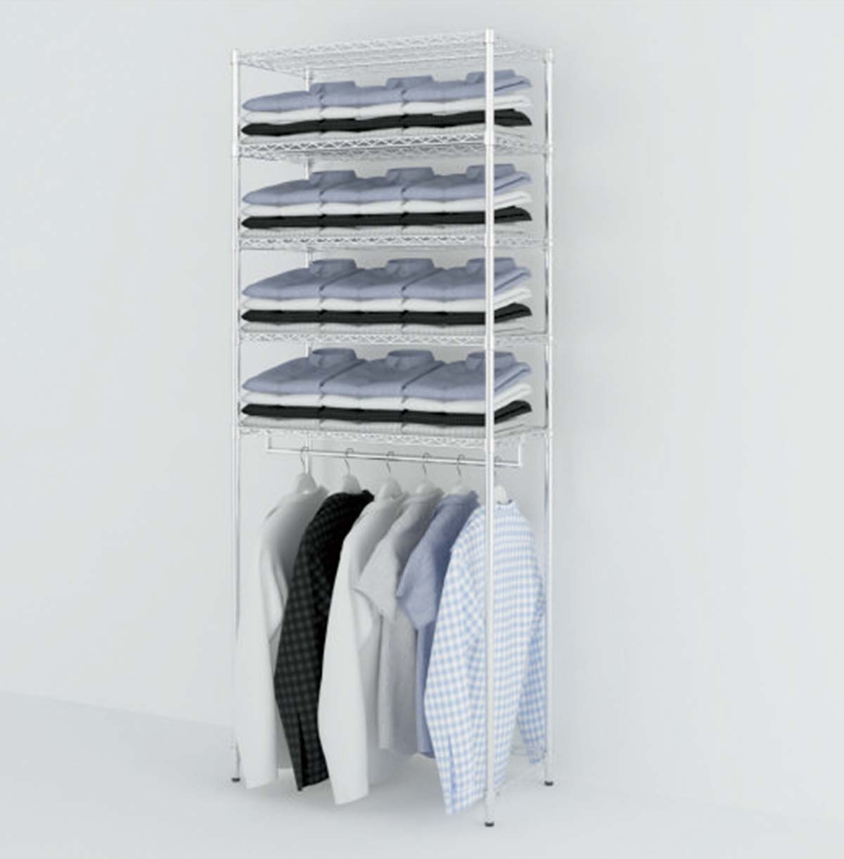 Clothing Display Wire Shelving Unit / Metal Rolling Clothes Rack