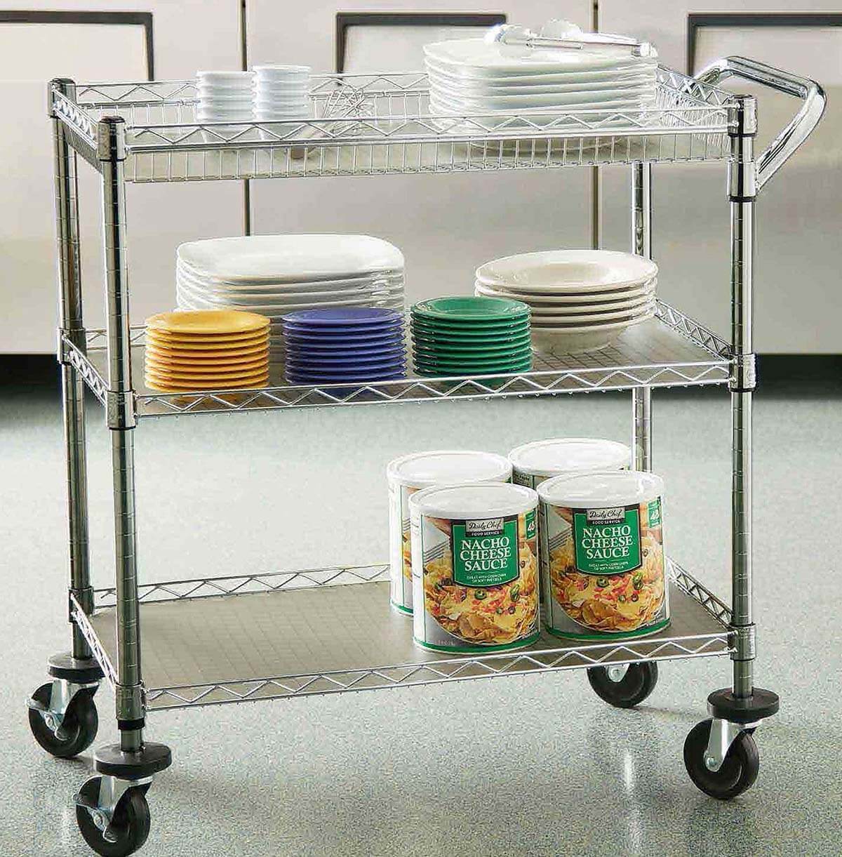 Commercial Rolling Cart / Heavy Duty Utility Cart with Wheels / Stainless Steel Wire Shelf Rack