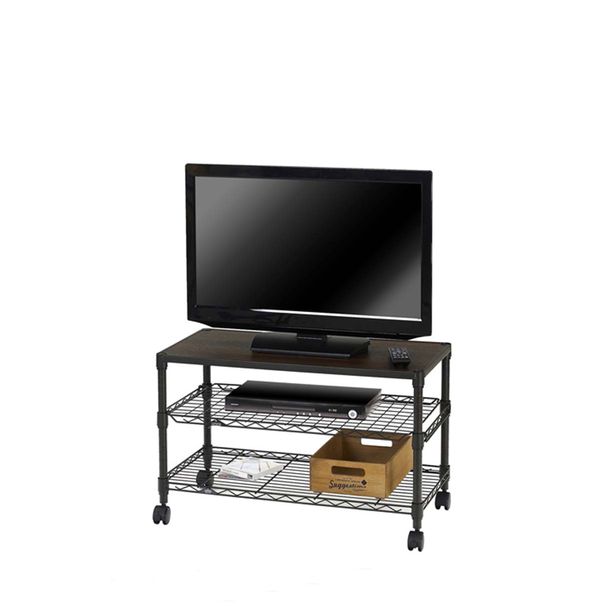 3-Tier TV Stand with Wood Top / TV Console Table With Open Storage Shelves on Wheels For Living Room  Bedroom 40-80