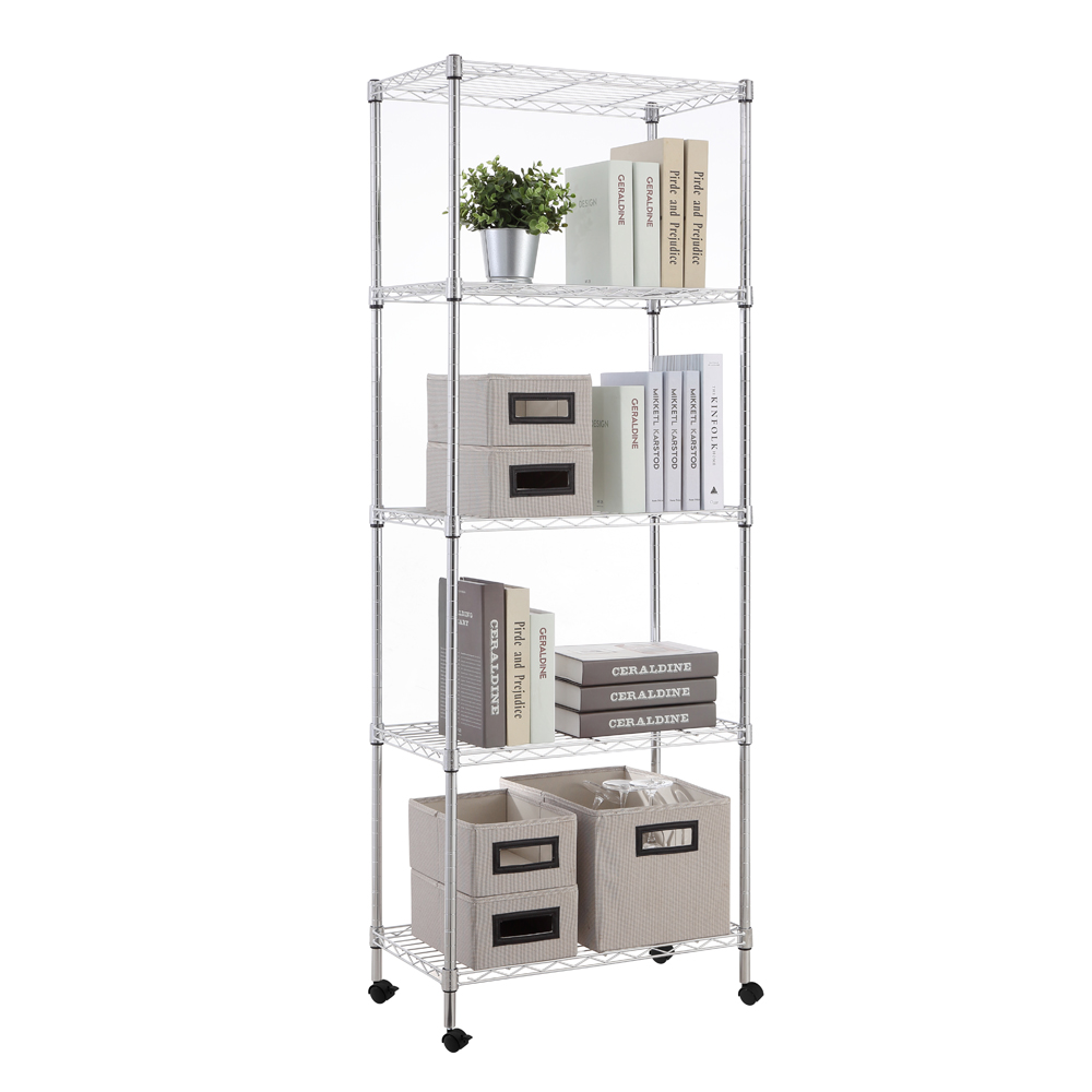 MZG Steel Storage Shelving 5-Tier with Wheels, Chrome
