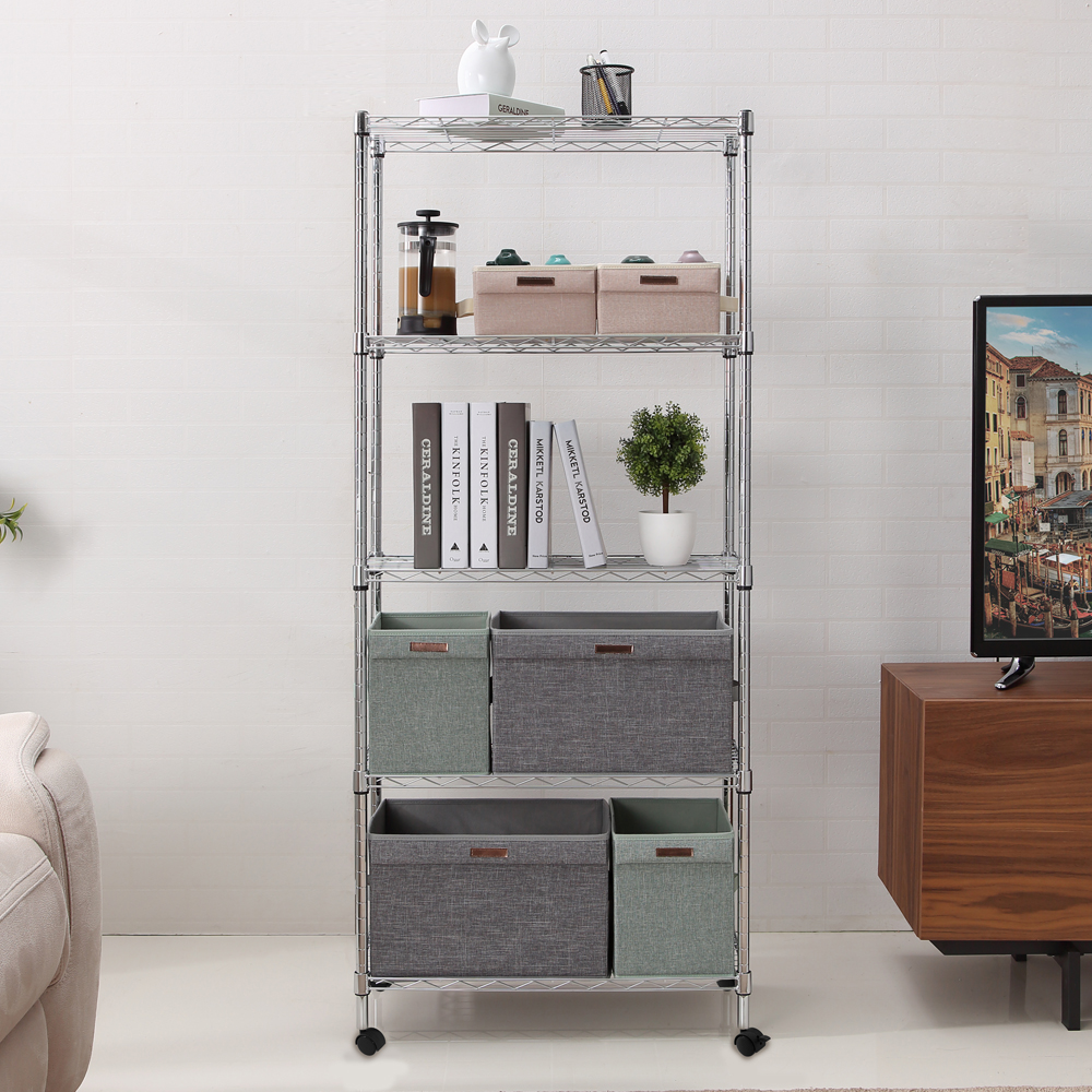 MZG Steel Storage Shelving 5-Tier with Wheels, Chrome