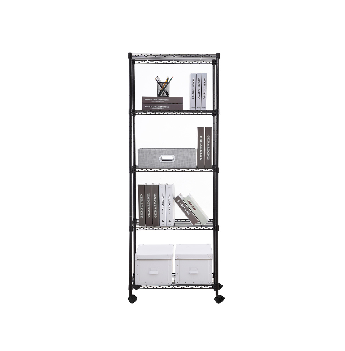 MZG Steel Storage Shelving 5-Tier with Wheels, Black